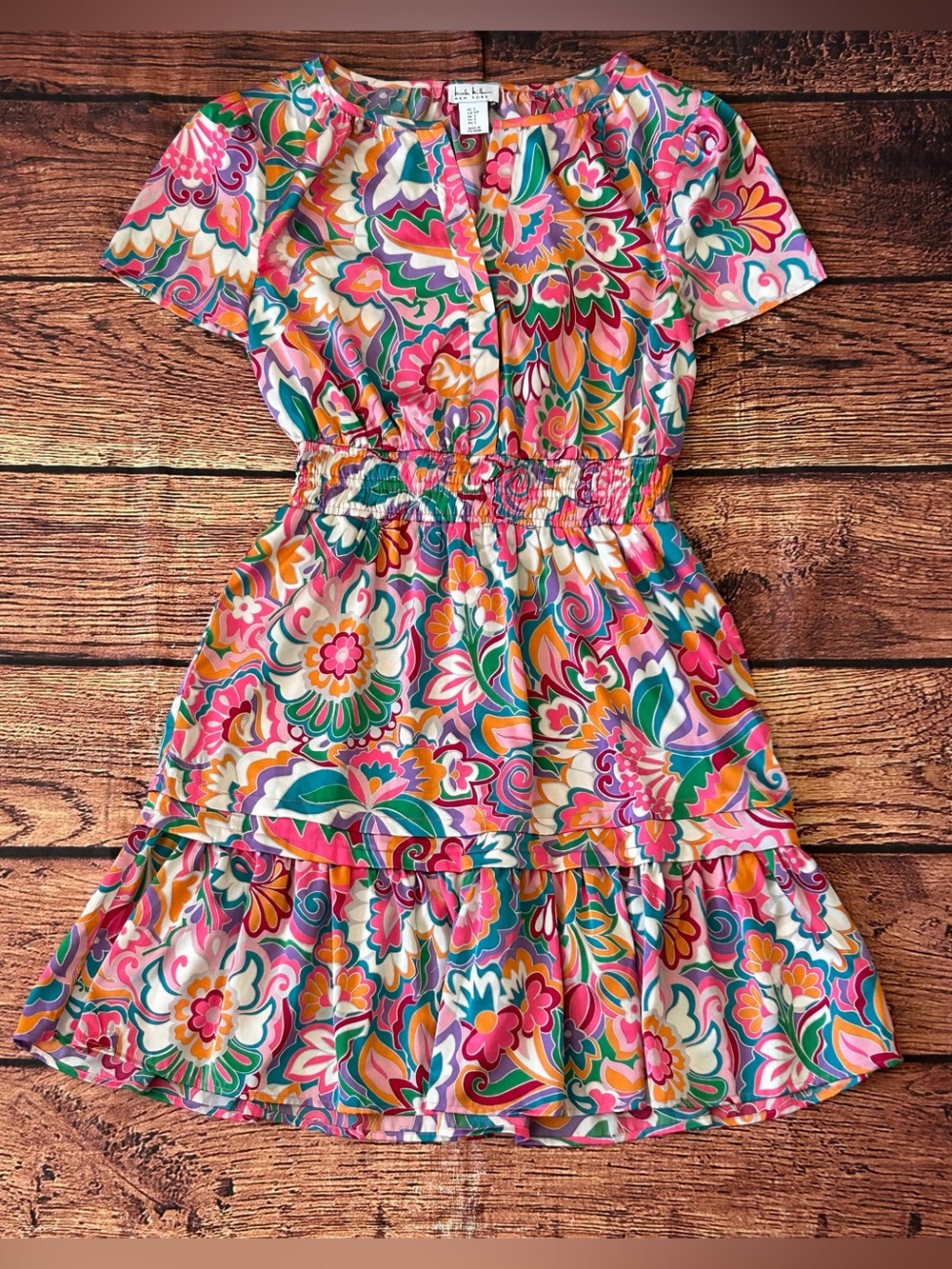 Nicole Miller Dress Women’s S Pink Satin Floral Abstract Pocket Ruffle
